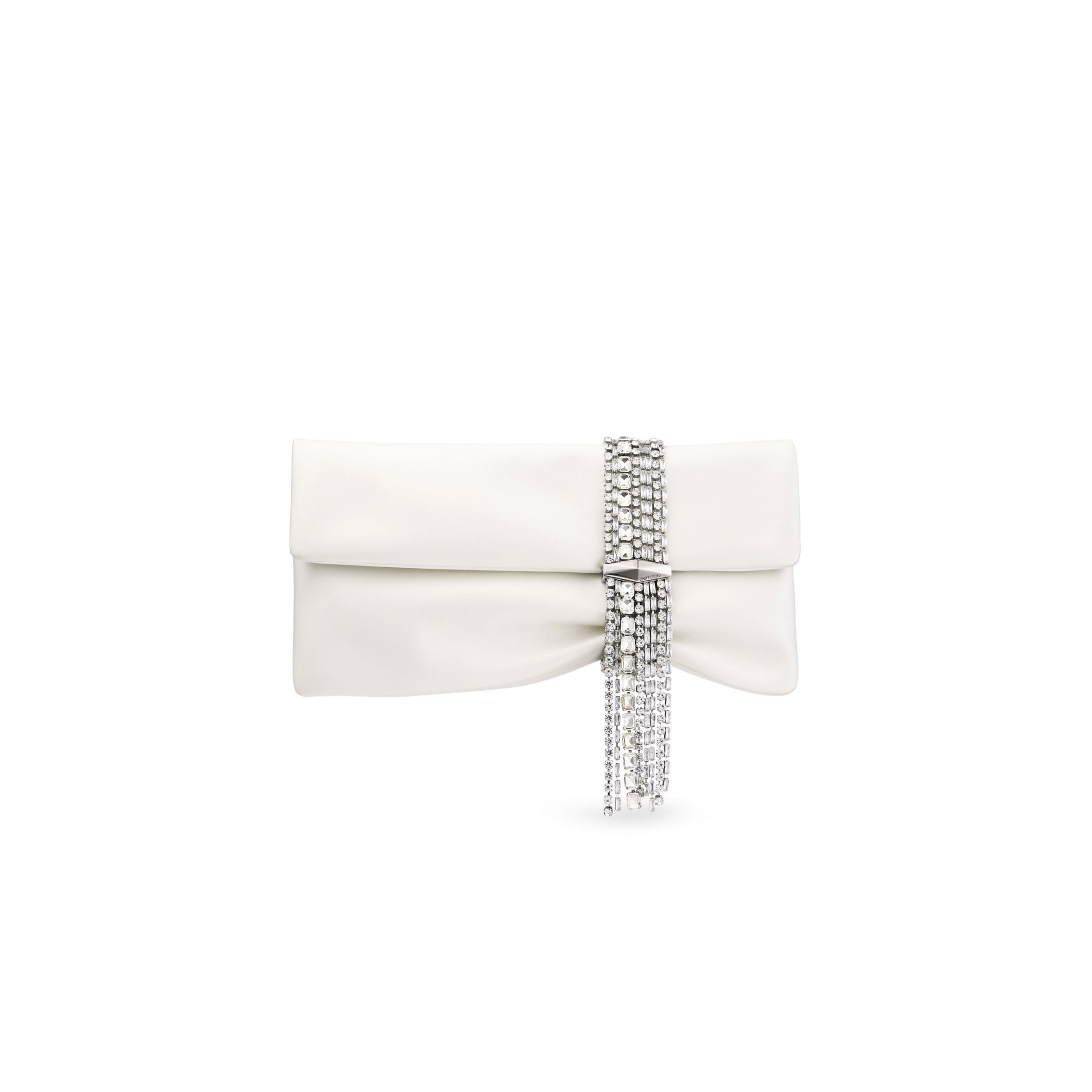 JIMMY CHOO ZANDRA IVORY SATIN CRYSTAL CLUTCH BAG ZANDRADUR0C3537 (30*15.5*2.5cm)